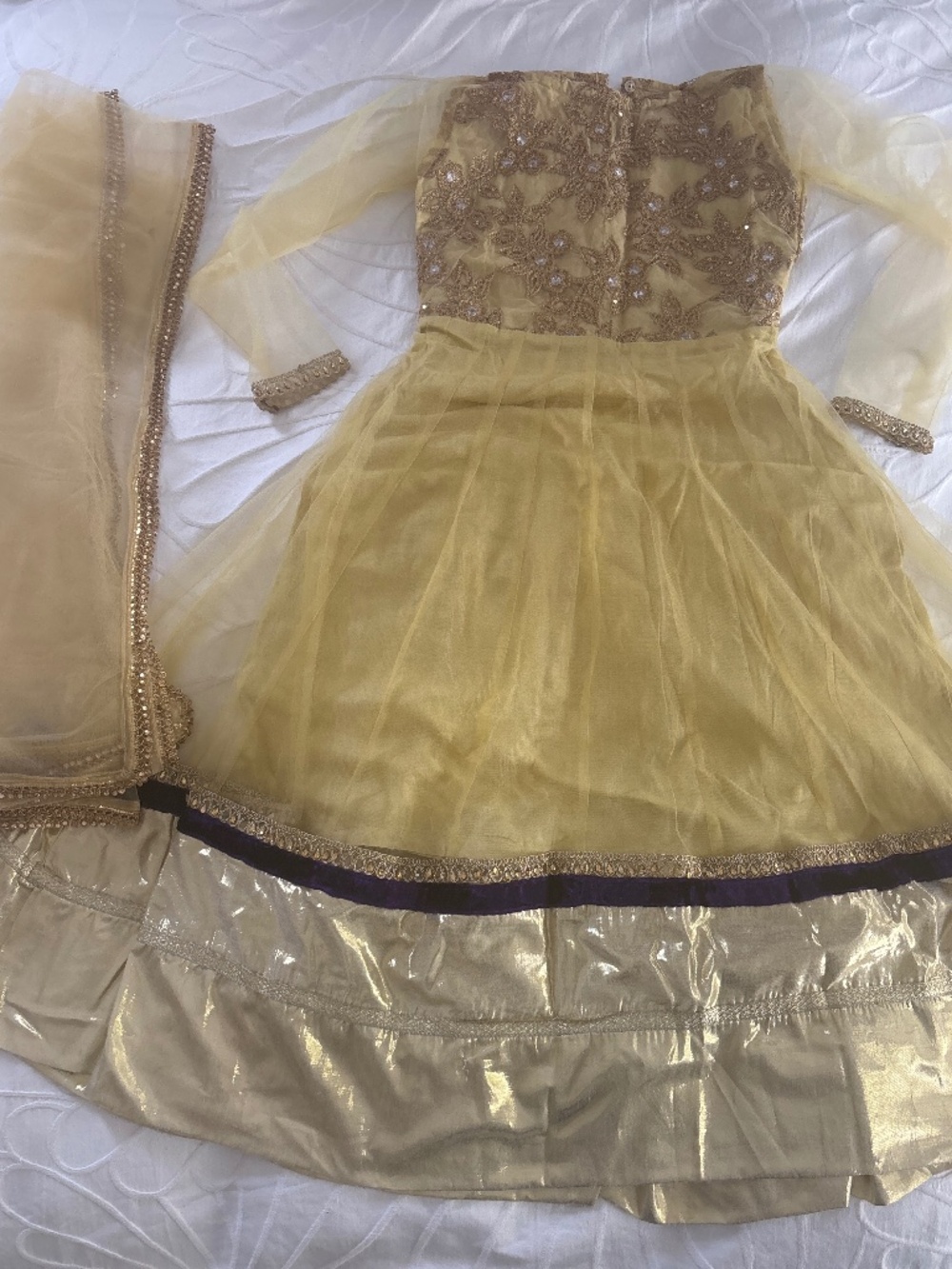 Gold Anarkali/Gown with Dupatta